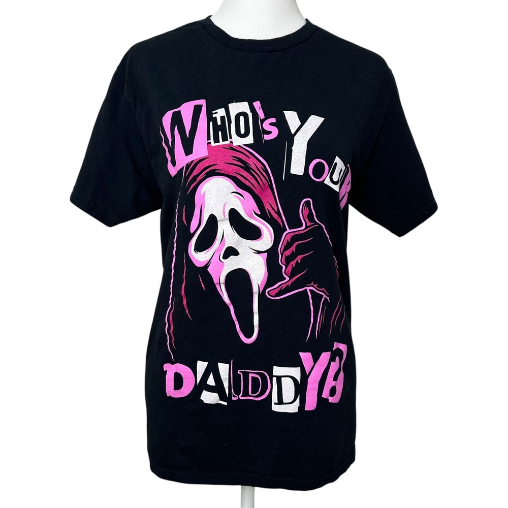 Ghost Face Scream Who's Your Daddy Pink Graphic T-Shirt Black Small Horror Movie
